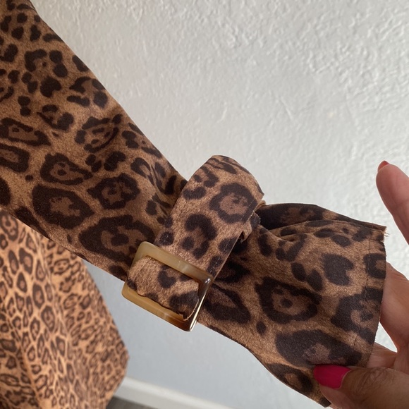 Leopard Print Wrap Coat Tie Belt Long Sleeves Brown Rust Light Weight Women’s XS - Picture 6 of 11
